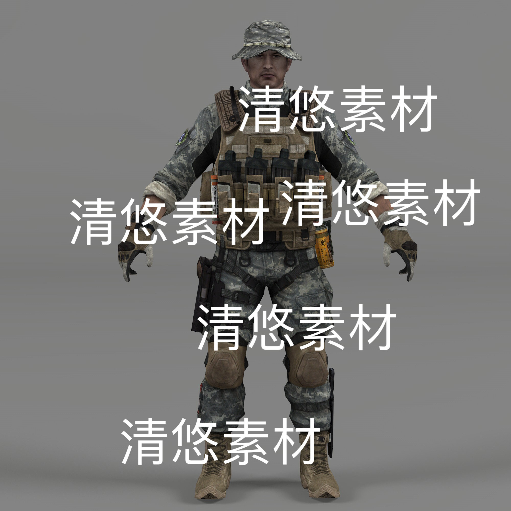 3dmax c4d fbx骨骼绑定现代特种兵士兵军人人物文件 非实物D866