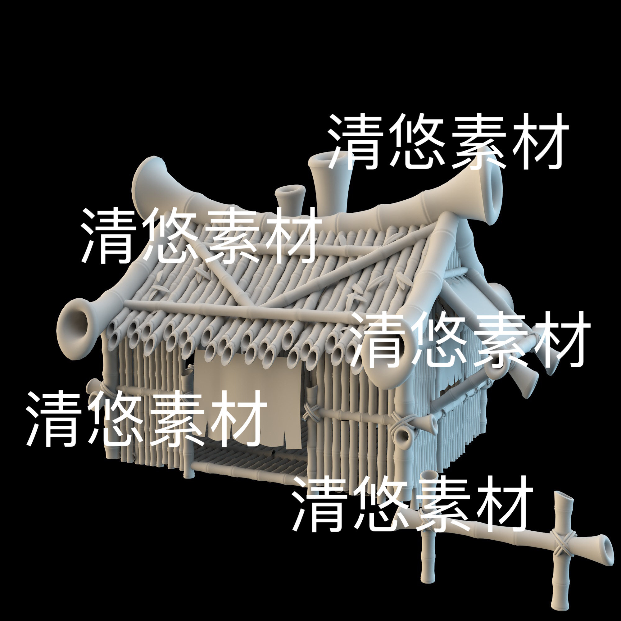 3dmax c4d fbx obj格式卡通乡野田间国风竹木屋房文件 非实物E33