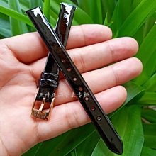LLOYD表带女款手表皮带黑色光面漆皮6 8 10 12mm宽度代用小绿表链