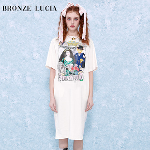 Bronze Lucia辫子珠宝联名t恤裙2024新款连衣裙夏季小众白色短袖