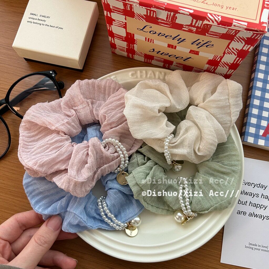 法式甜美网纱珍珠百褶大肠发圈肥肠发圈丸子头气质发绳皮筋头花女