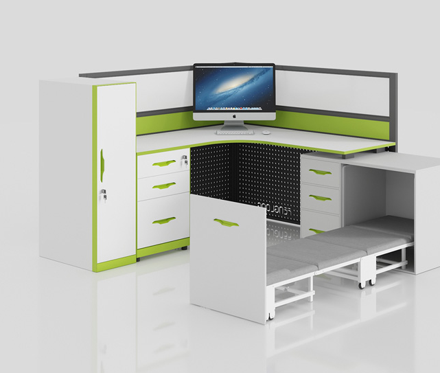 重庆职员办公桌带午休折叠床工位桌员工位带休息床定制办公室家具