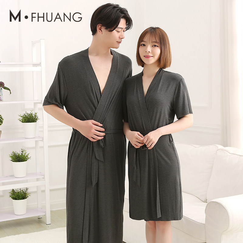 情侣睡袍男士夏季莫代尔短袖薄款睡衣家居服大码简约日式浴袍女夏