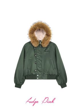 Fudge Pink 25冬季New美式复古简约百搭宽松连帽棉服外套