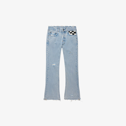 ASKYURSELF FLARED CHECKERED BAGGY JEANS葡萄牙宽松微喇牛仔裤