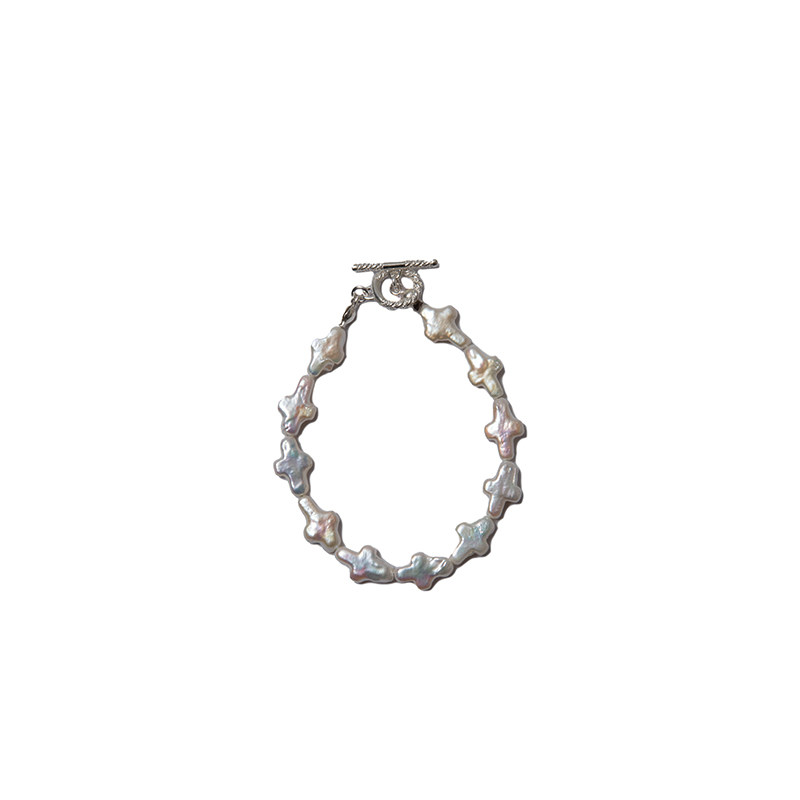 Cootie Distortion Cross Pearl Bracelet天然珍珠十字造型手链