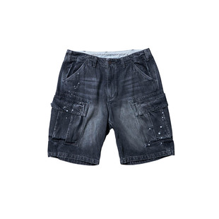 LIBERAIDERS DENIM 6POCKET SHORTS 黑色水洗泼墨短裤