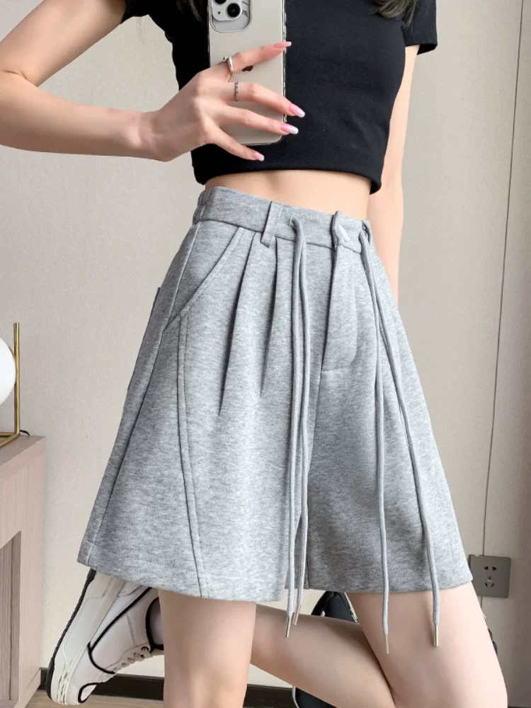 Спортивные шорты, тонкие брюки, большой размер, oversize, свободный крой, высокий пояс