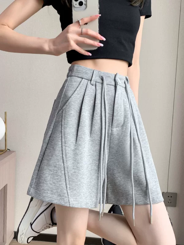 Спортивные шорты, тонкие брюки, большой размер, oversize, свободный крой, высокий пояс