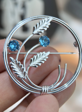美国回流vintage中古Van Dell银质胸针圆环花卉孤品 打标sterling