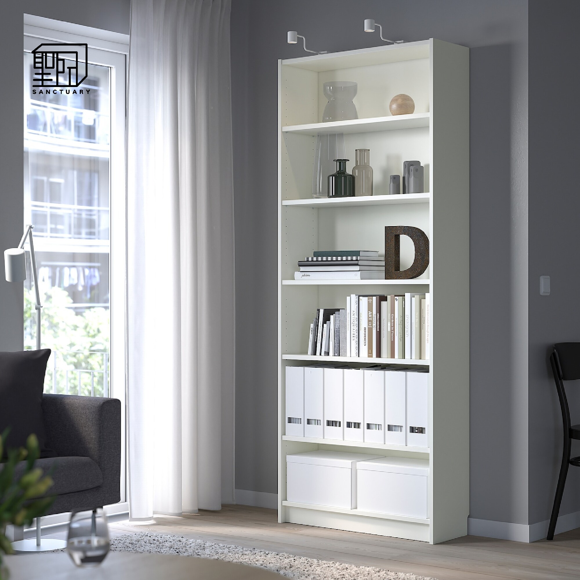 中式书柜格子柜定制白色轻奢靠墙