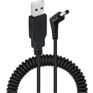 USB转DC5.5*2.1mm弹簧线拉伸缩充电线弯头DC圆形5V供电线圆孔小台灯路由器5521圆头5525电源线4017 4.0*1.7mm