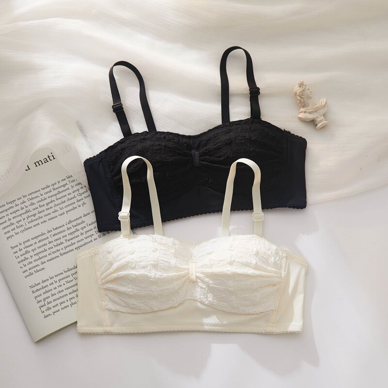 蕾丝抹胸内衣女夏季薄款透气少女学生文胸套装小胸聚拢收副乳胸罩