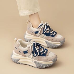 奥古狮登厚底老爹鞋女2025年春秋新款学院风显瘦休闲网面运动鞋潮