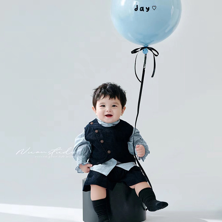 小红书爆款儿童摄影服装生日宴礼服男孩周岁2春秋款美式儿童套装