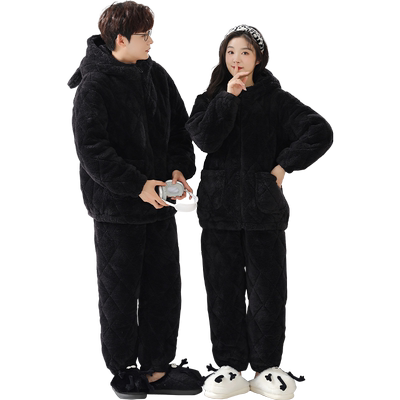 情侣贵妃绒夹棉三层加厚家居服