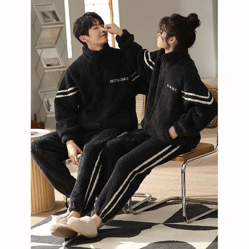 拉链高领运动珊瑚绒冬季情侣睡衣