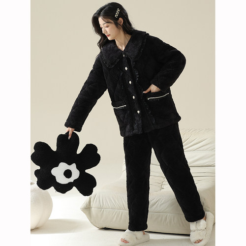 冬季新款女珊瑚绒夹棉加厚家居服