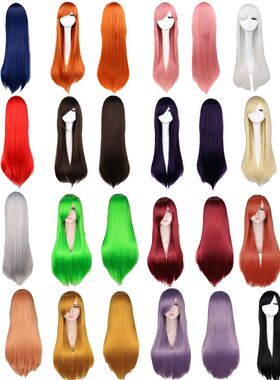 cosplay动漫80cm假发万用长直发女多色cos彩色假发斜刘海批发假发