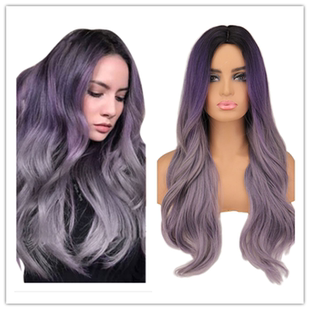 欧美外贸女士假发金棕色挑染渐变色长卷发蓬松梨花卷中短发中年