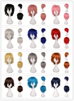 Многополученные анти -tie Universal Cosplay Wigs] 30 см Короткие волосы, лицо MSN Факовое черное, белый желтый и синий порошок
