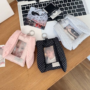 韩系波点兔耳朵卡套女ins风追星3寸小卡保护套学生校园卡包证件包