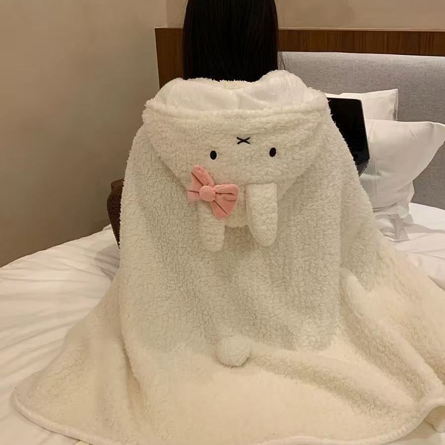 披肩毛毯家用沙发小毯子学生办公室加厚羊羔绒空调毯披肩连帽斗篷