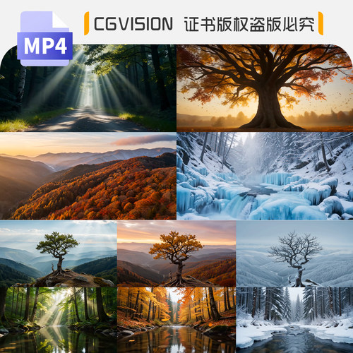 森林树木春夏秋冬四季变化季节变换一镜到底4K航拍延时AI视频素材