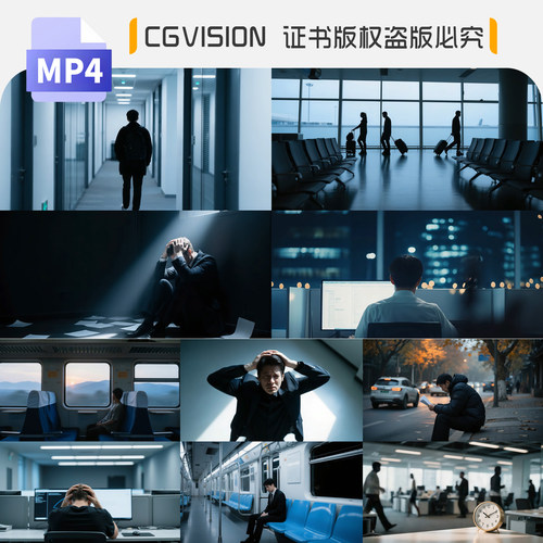 中年危机加班裁员内卷躺平人生低谷挫折焦虑崩溃情绪4k短视频素材