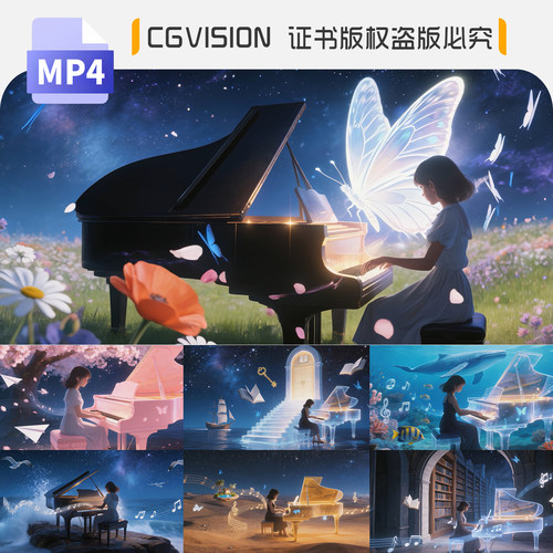 梦幻星空钢琴表演奏音符蝴蝶飞舞儿童节歌曲舞蹈背景宽屏视频素材