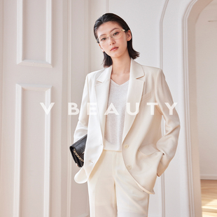 透气西装 气质醋酸仿麻长袖 外套女 纯色法式 2025秋冬新款