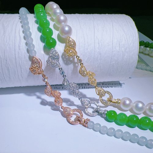 18k金钻石延长链珠链扣珍珠项扣