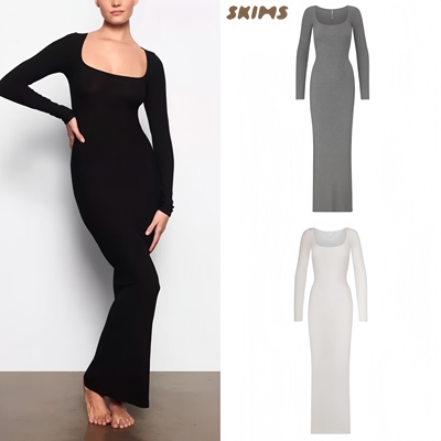 SKIMS卡戴珊同款长袖塑身连衣裙