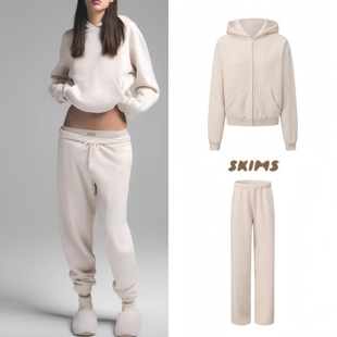正品现货skims卫衣卫裤cotton fleece燕麦色宽松休闲连帽套装
