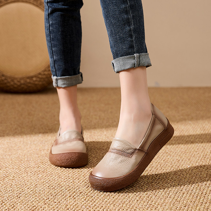 真牛皮2025春季新款复古小皮鞋厚底中老年妈妈鞋春秋款单鞋懒人鞋,女鞋,深口单鞋,淘宝优惠券,粉丝福利购,淘宝优惠卷