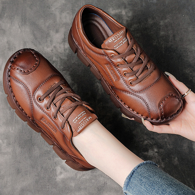 头层牛皮厚底复古英伦风女鞋