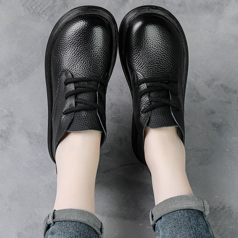 头层牛皮秋季女士新款厚底小短靴复古风系带低跟皮靴子真皮妈妈鞋,女鞋,时装靴,淘宝优惠券,粉丝福利购,淘宝优惠卷