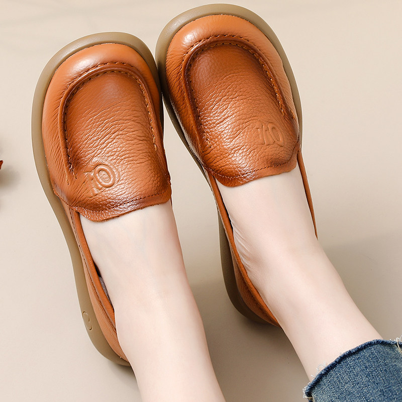 全牛皮松糕厚底乐福鞋女软底单鞋休闲妈妈宽脚肥脚鞋女士皮鞋真皮,女鞋,乐福鞋（豆豆鞋）,淘宝优惠券,粉丝福利购,淘宝优惠卷