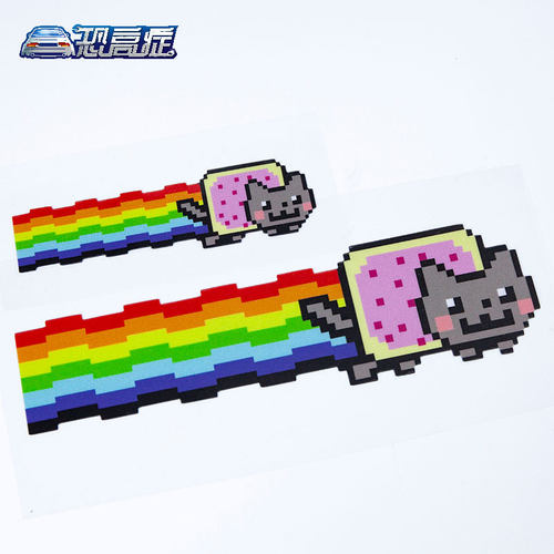 汽车贴纸彩虹猫Nyan Cat车贴网红猫像素划痕反光贴电动车摩托车贴
