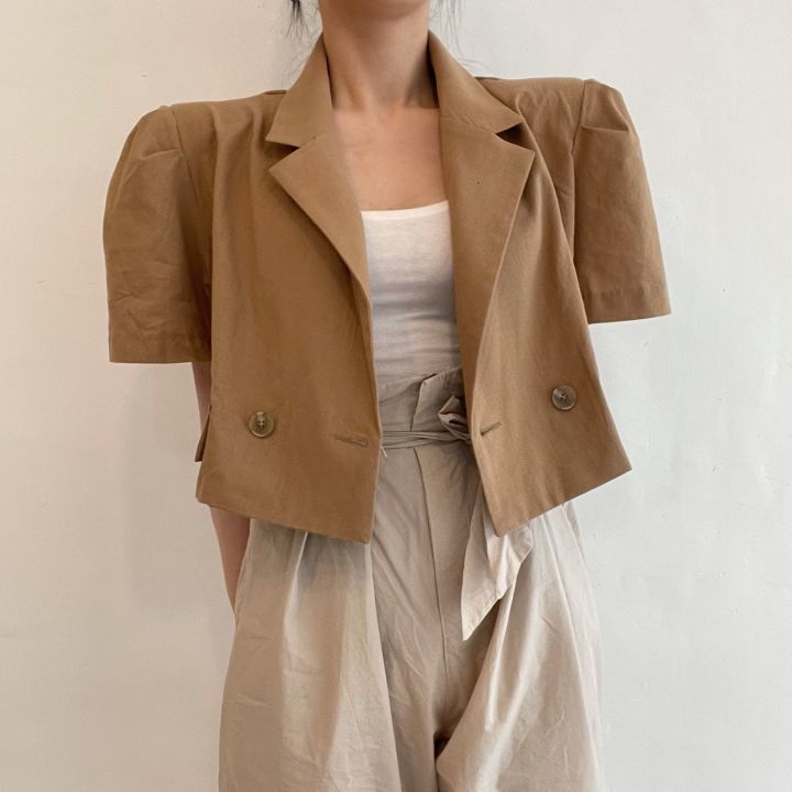 Chic Lapel bubble sleeve single grain double breasted suit jacket