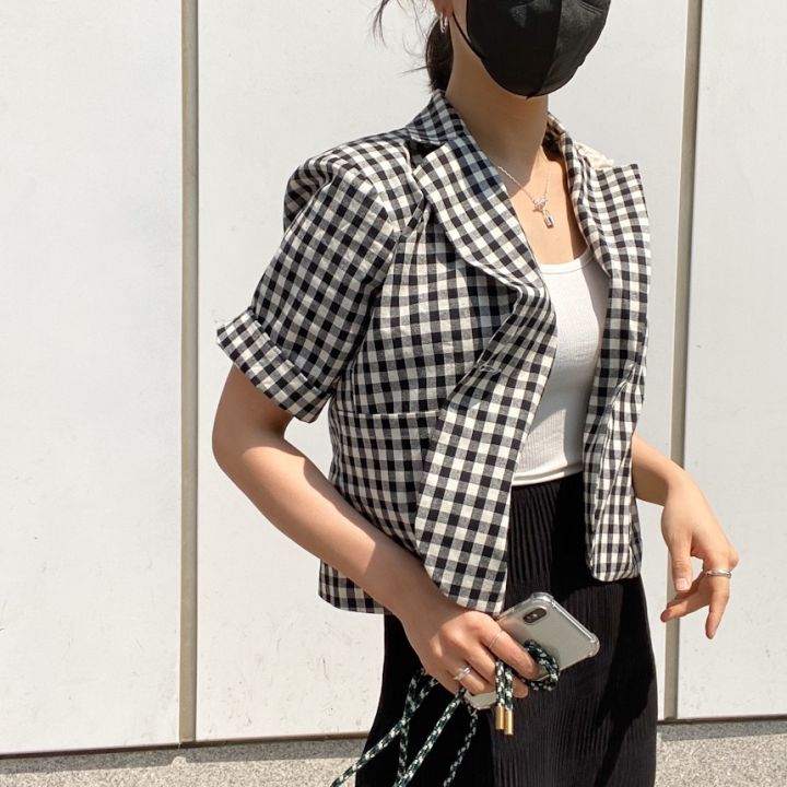 Chic classic Plaid Lapel cardigan jacket