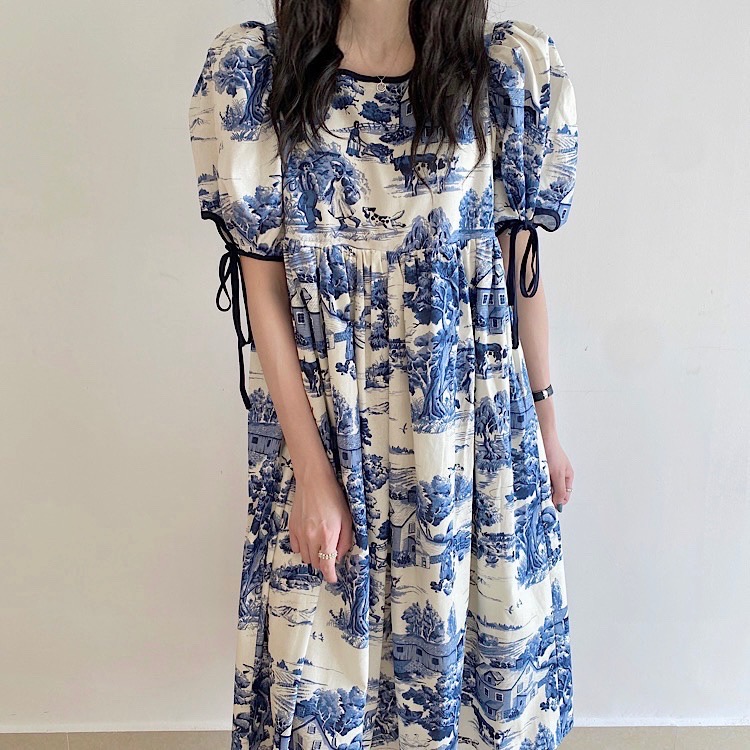 Real shot girl series summer classic ink painting loose dress