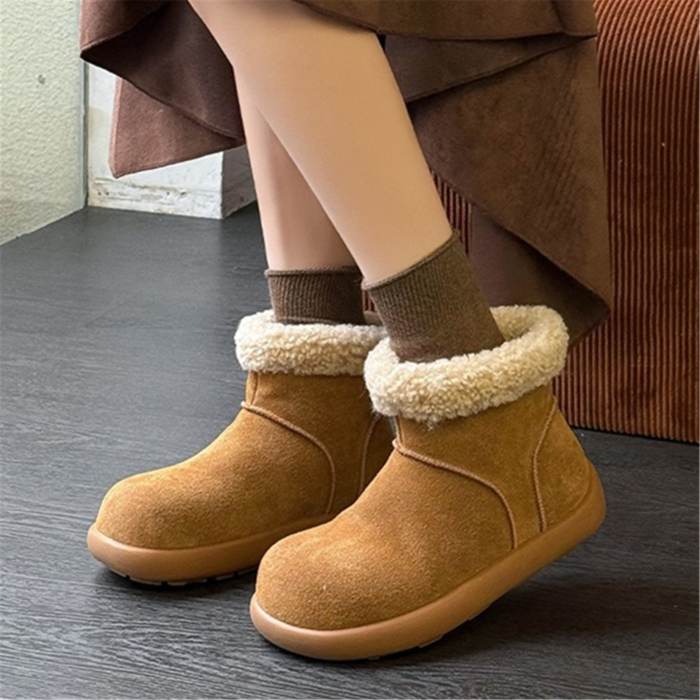 真皮加绒雪地靴女2025年冬季新款百搭软底显脚小厚底保暖毛毛棉鞋