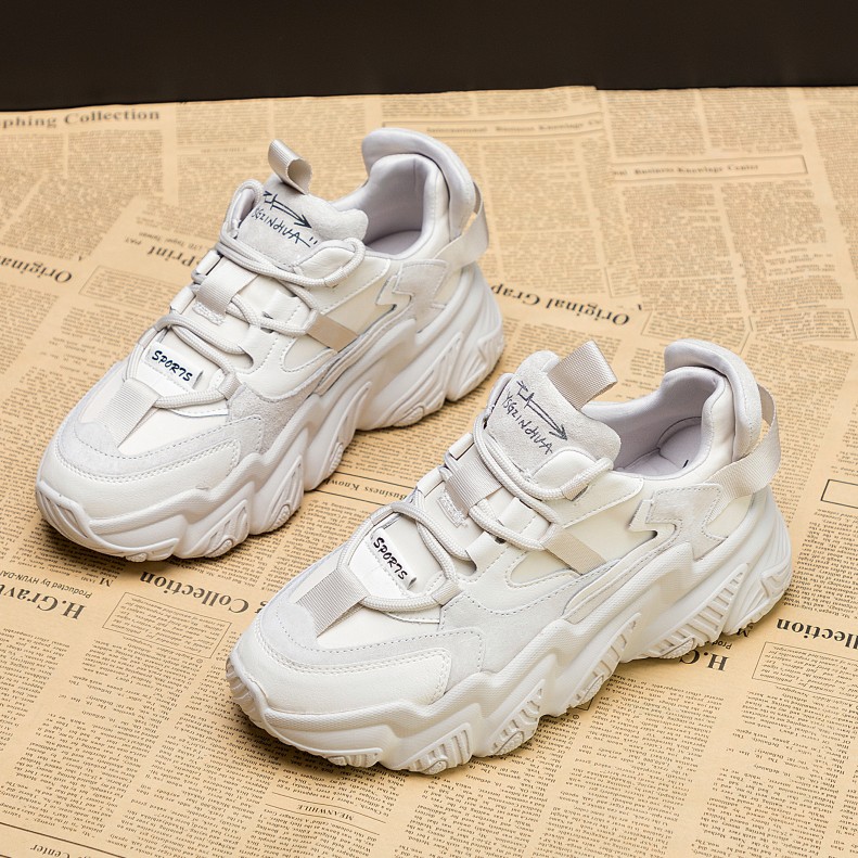 首谷真皮厚底轻便显小老爹鞋透气