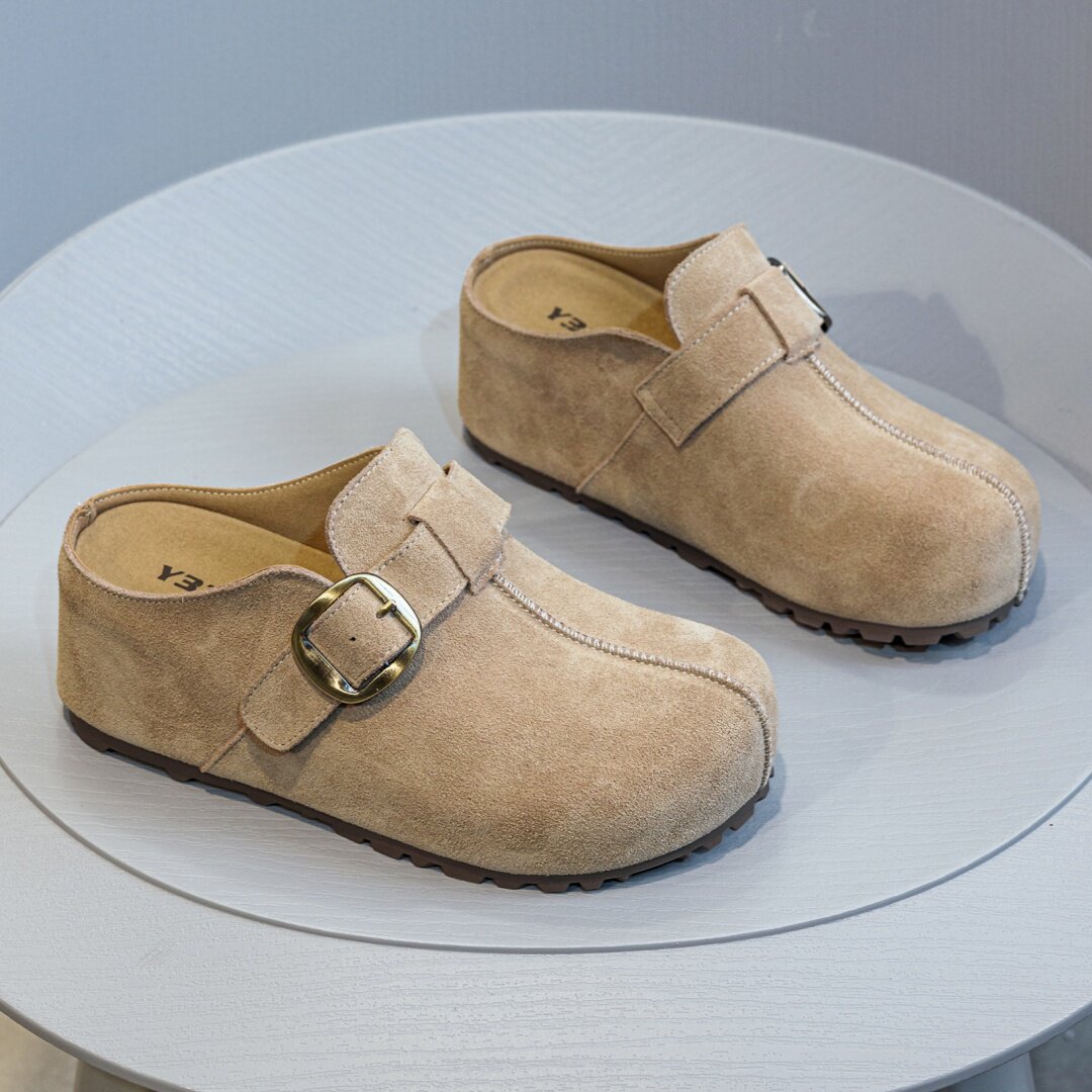 真皮厚底勃肯鞋女外穿2026春季新款丑萌百搭一脚蹬增高包头拖鞋