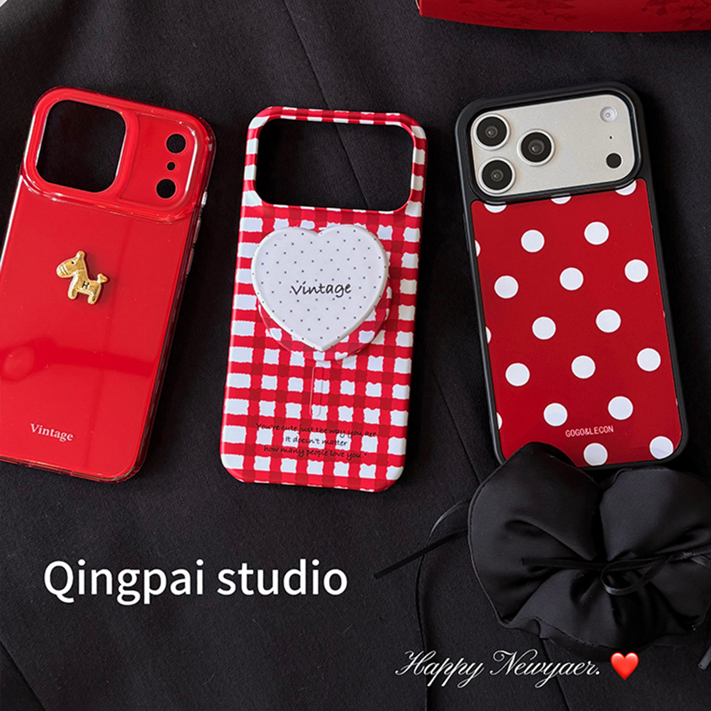 轻派ins新年款红色波点爱心磁吸支架适用苹果17promax手机壳iphone16pro新款15女款14马年创意13防摔全包硬壳,3C数码配件,手机保护套/壳,淘宝优惠券,粉丝福利购,淘宝优惠卷