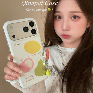 14小众创意个性 13全包硬壳 15女款 轻派ins风韩系简约涂鸦水果英文挂饰适用苹果17promax手机壳iphone16pro新款
