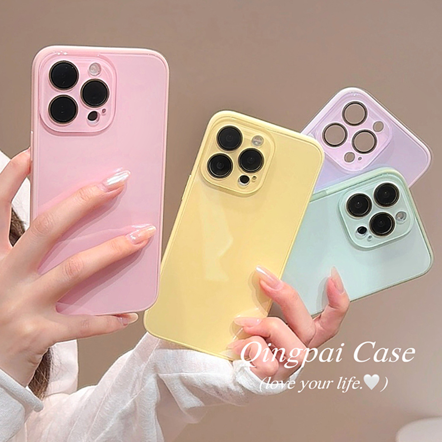 适用苹果手机壳简约纯色玻璃壳