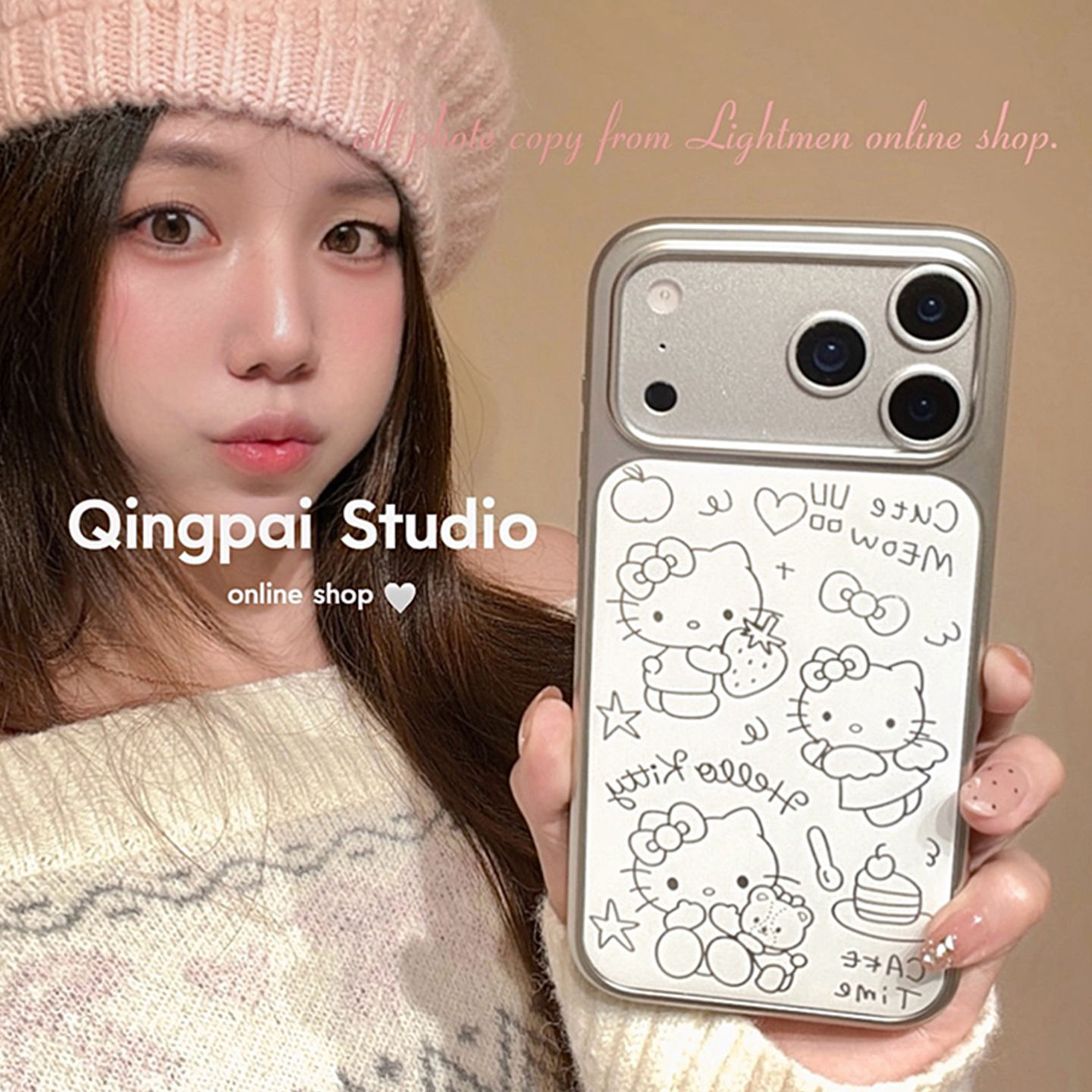 适用苹果手机壳ins线条可爱猫咪