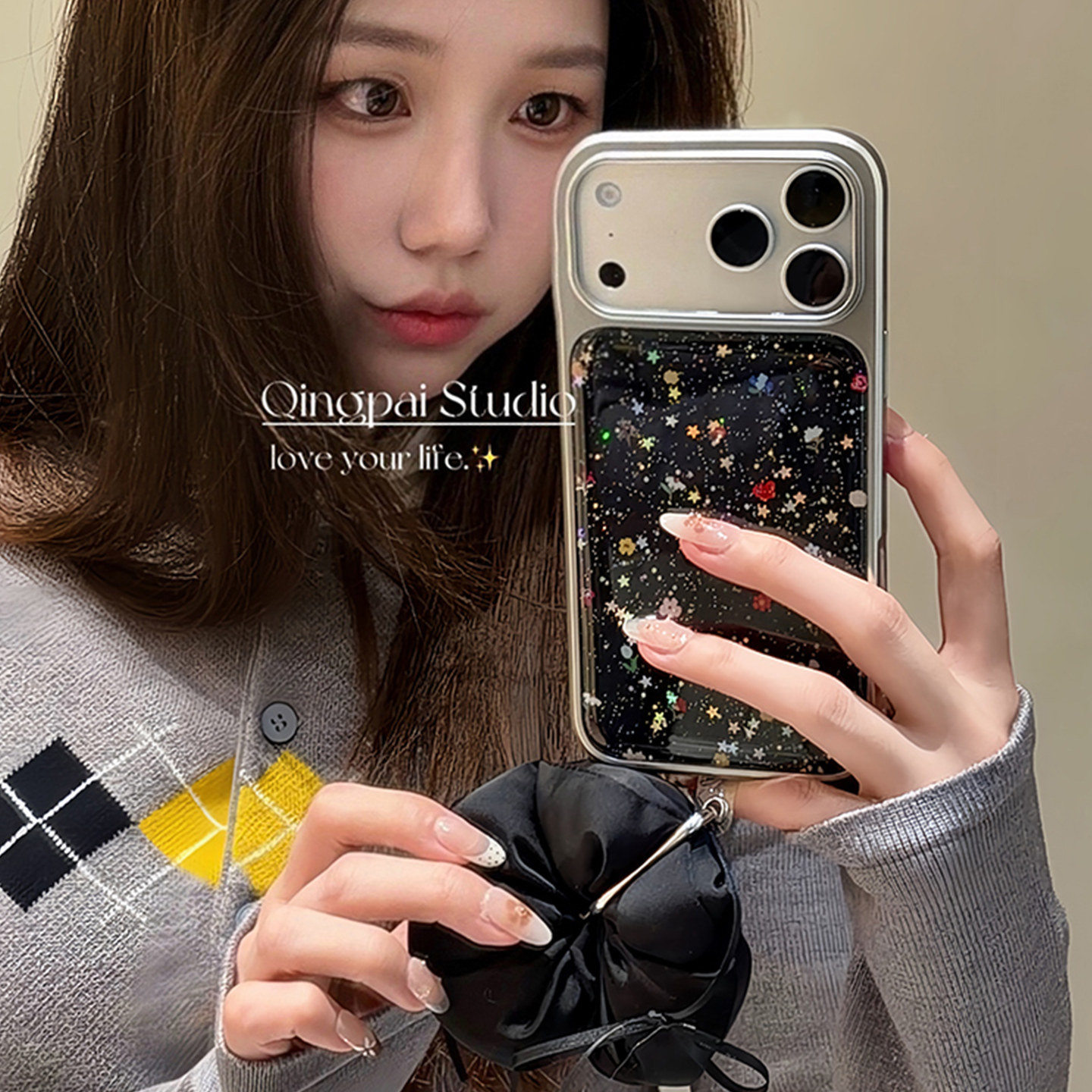 轻派黑色夜空金箔星星带挂饰适用苹果17promax手机壳iphone16pro新款15女款14韩系ins个性13电镀边框全包硬壳,3C数码配件,手机保护套/壳,淘宝优惠券,粉丝福利购,淘宝优惠卷